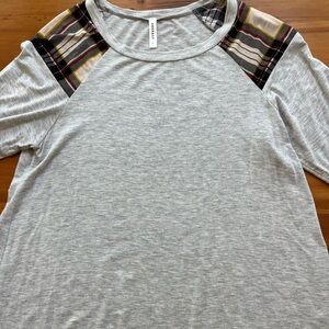 Emerald Gray Long Sleeve Tee with Plaid Accents